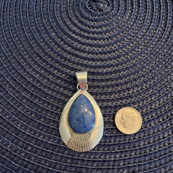 Sterling Silver and Denim Blue Lapis Tear Drop Pendant - Picture 2 of 2